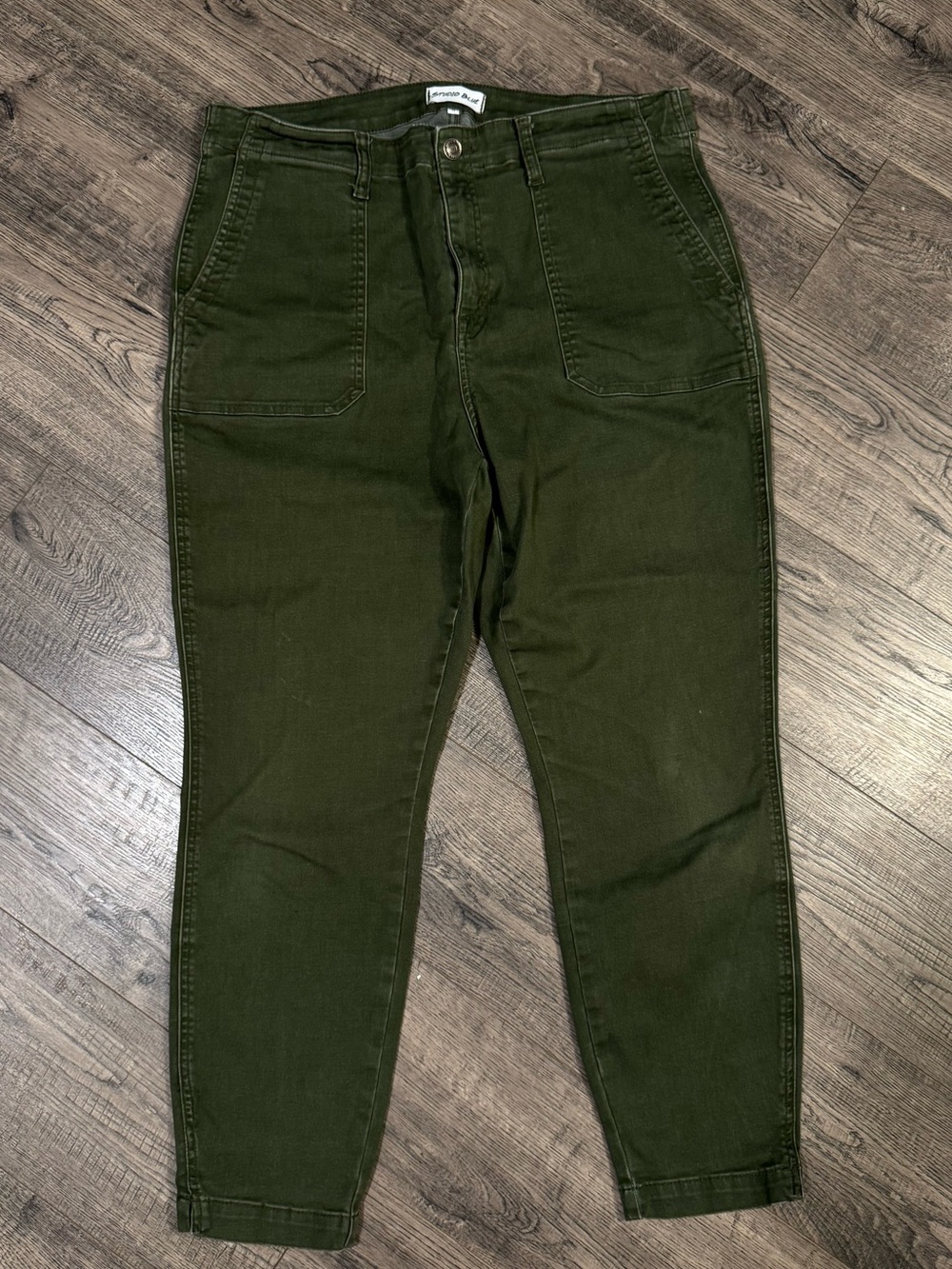 Studio Blue Olive Green Straight Leg Jeans | Vintage Wash High Rise Size 32